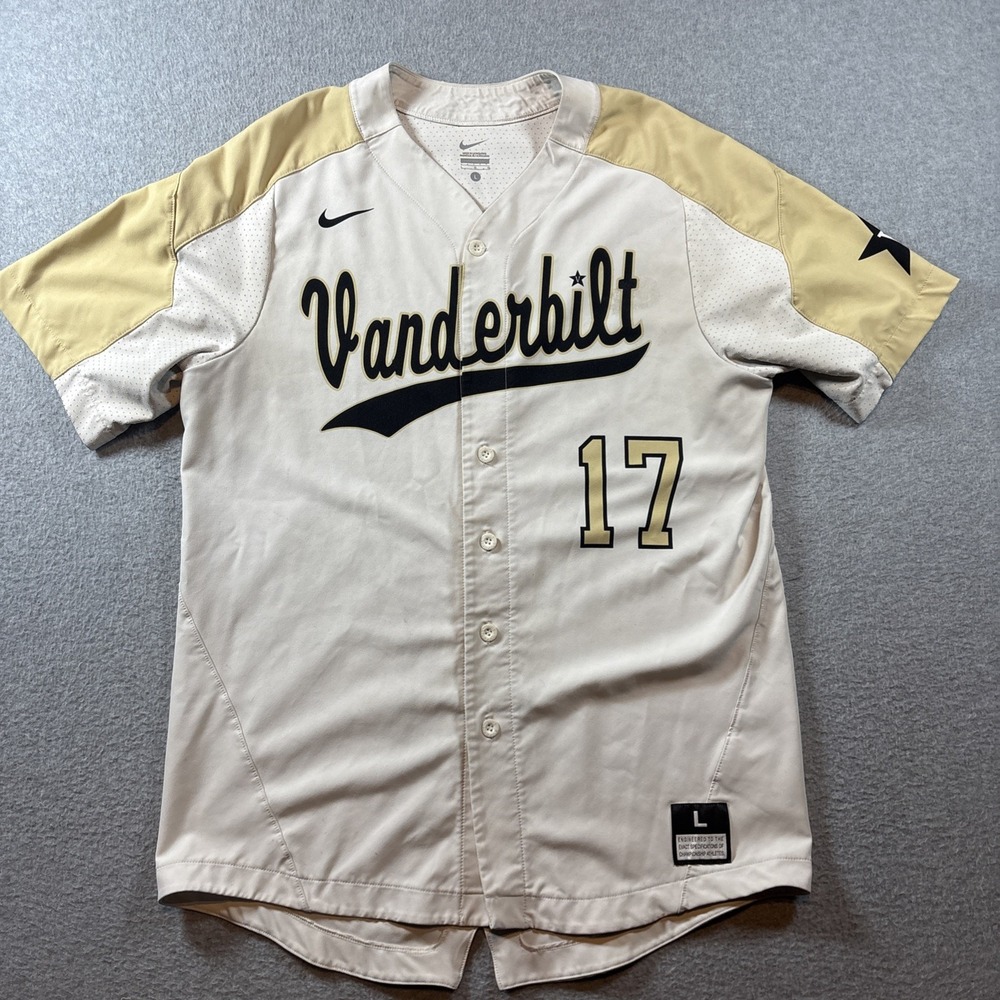 Nike Men's Large Vanderbilt Commodores SEC #17 Baseball Jersey White Button Poly